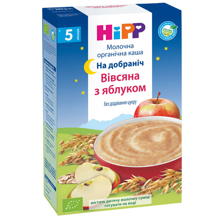 

Каша молочная овсяная с яблоком "Спокойной ночи" с пребиотиками Hipp, 200г