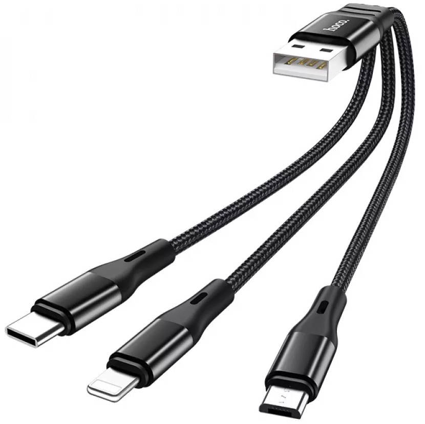 

Комбинированный кабель зарядки Hoco X47 3в1: microUSB / Lightning / Type-C, 25 см, Черный