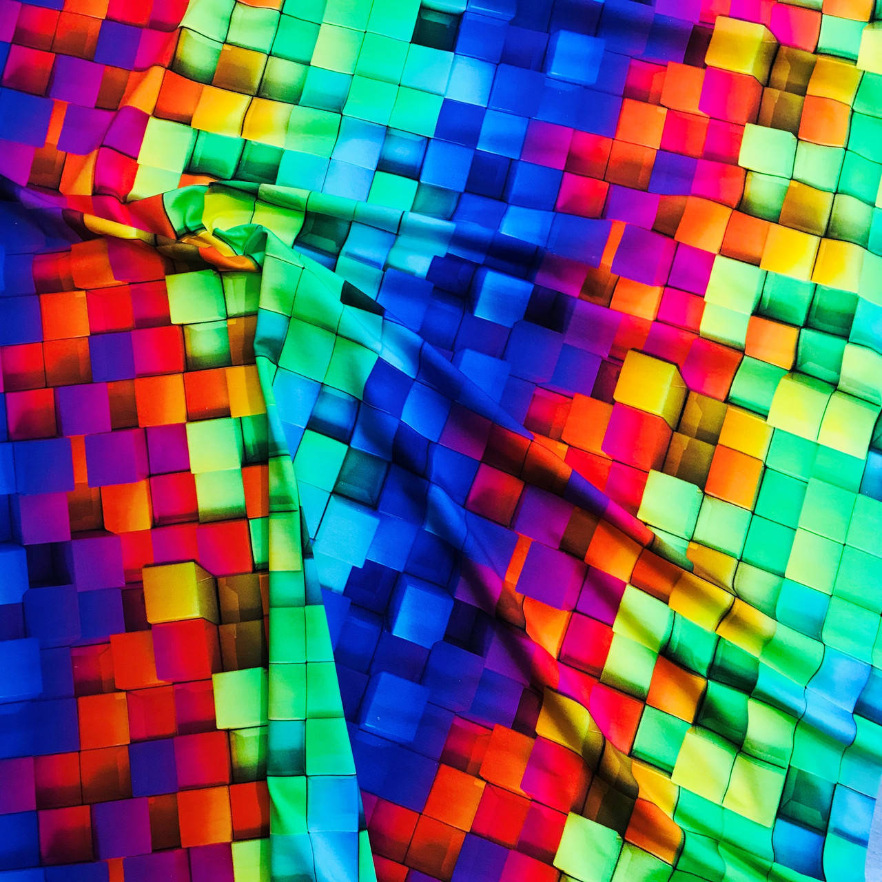 

Стрейч кулир Кубики разноцветные Состав 95% хлопок 5% эластан для футболок шортиков платьев лосин, Разные цвета