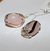 Серебряные серьги женские с розовым кварцем "Тэмми" Стильные сережки из серебра 925 пробы