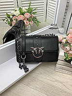Женская каркасная сумочка черная с птичками клатч крос боди на цепочке экокожа