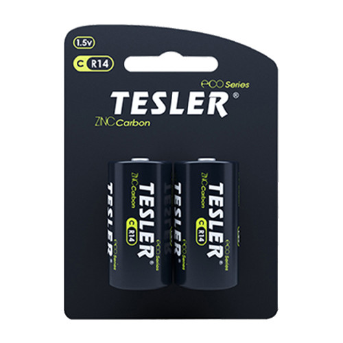 Батарейка С R14 сольова, батарейки бочка середня Tesler - 2 шт, блістер