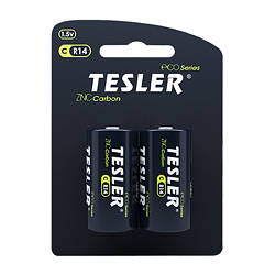 Батарейка С R14  сольова, батарейки бочка середня Tesler - 2 шт, блістер