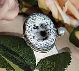 Срібний перстінь із дендроопалом меринітом і перлиною, розмір 18, фото 8