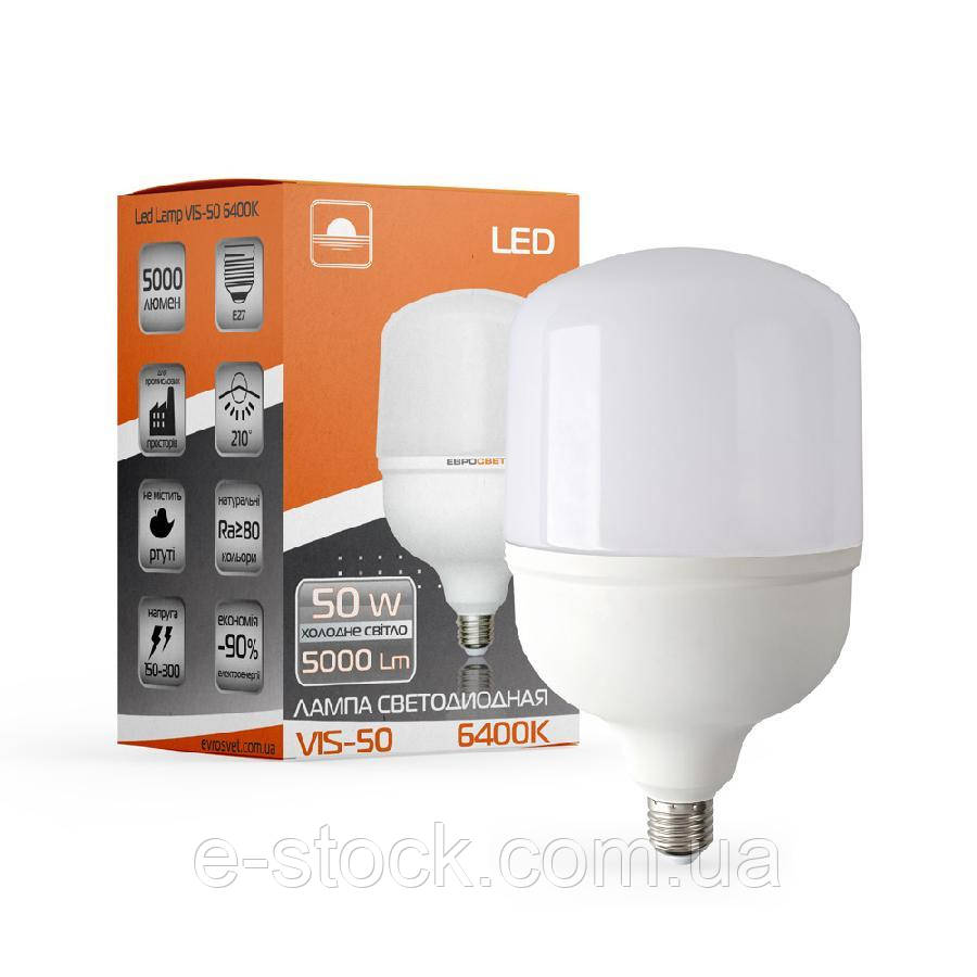 Лампа світлодіодна високопотужна ЄВРОСВЕТ 50 Вт 6400К (VIS-50-E27)