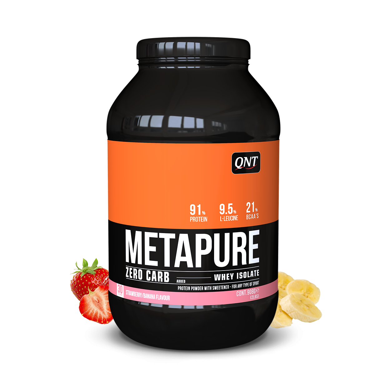 Сироватковий протеїн ізолят QNT Metapure ZC Isolate 908 грам Полуниця банан, фото 1