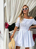 Платье мини Флоя женское из коттона летнее с открытыми плечами и пышной двойной юбкой Smdv6144