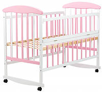 Детская кроватка Наталка с откидной боковушкой, ольха бело-розовая
