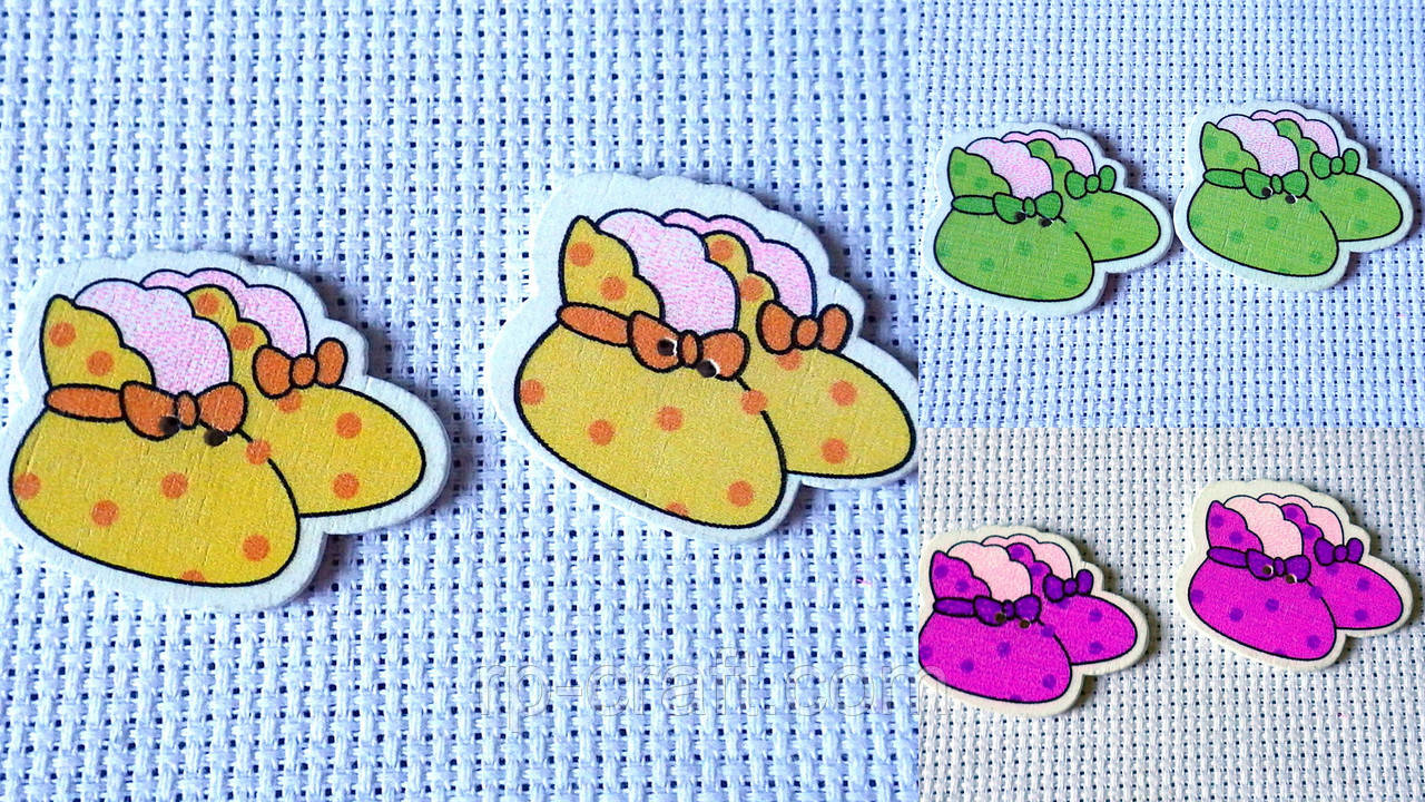 Ґудзик дерев'яний, декоративний. Пінетки, 27х35 мм, фото 1