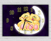 Настінні годинники в дитячу, креативні настінні годинники ручної роботи, картина годинник Парочка ведмедиків, 45х30 см