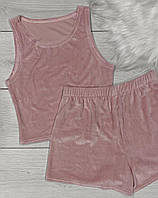 Розовая майка-топ + шорты высокой посадки Пижамный комплект для девушек