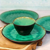 Пиала из керамики, креманка, десертница зеленого цвета "Зеленая лагуна" 10х6,5 см