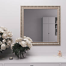 Квадратне настінне дзеркало Айворі 70х70 Слонова кістка з патиною срібла Black Mirror для спальні ванної передпокою