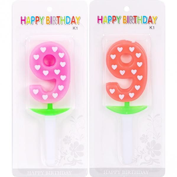 Свічка-цифра в торт "9" неон із серцем 10-128 KNZ