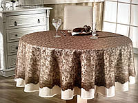 Скатерть с кружевом Maison D`or Plain&Lace Stone полиэстер Ø 180 см, 40-40 см круглая коричневая