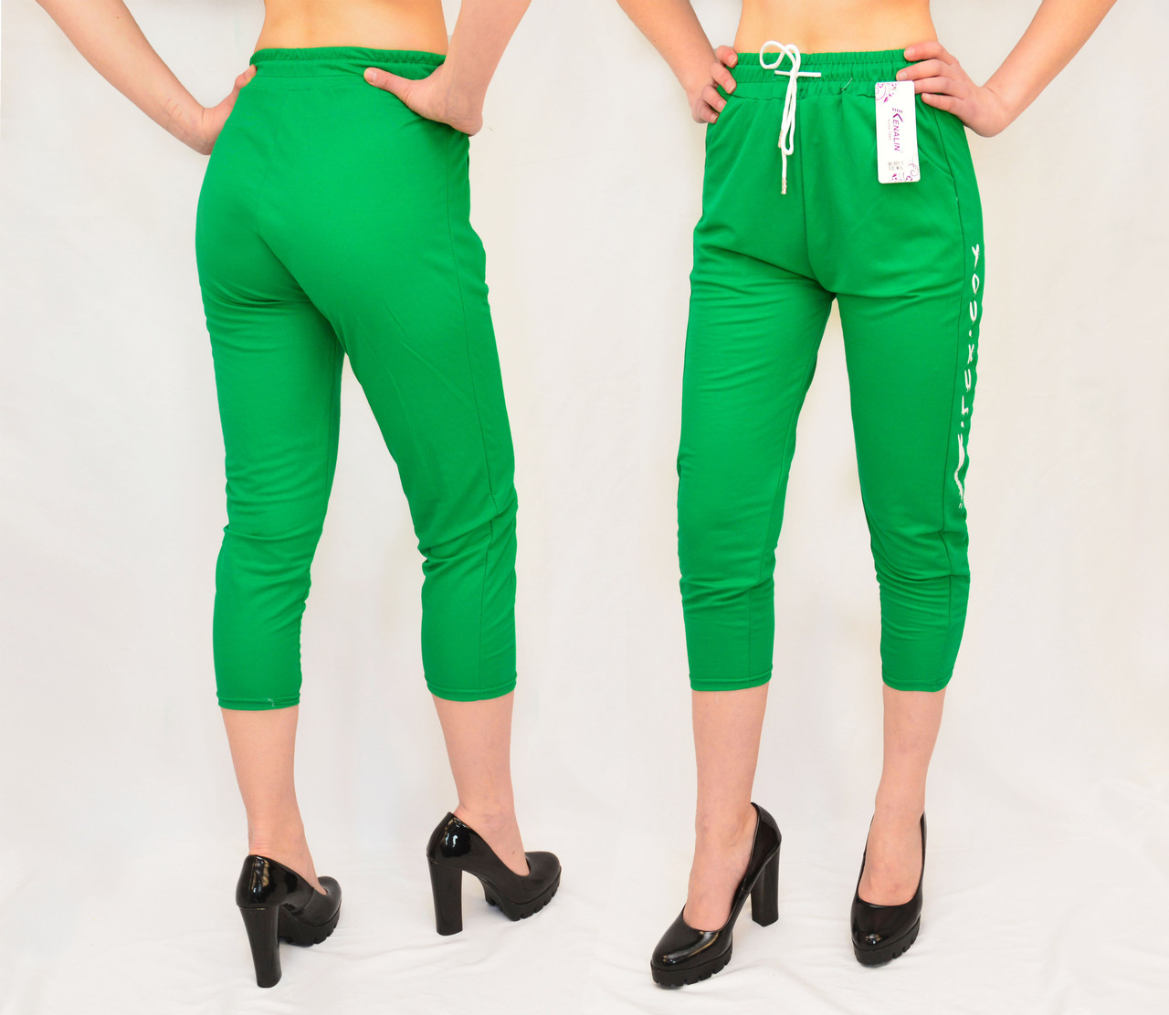Жіночі трикотажні яскраві капрі Бриджі літні Kenalin Зелений, XL/2XL