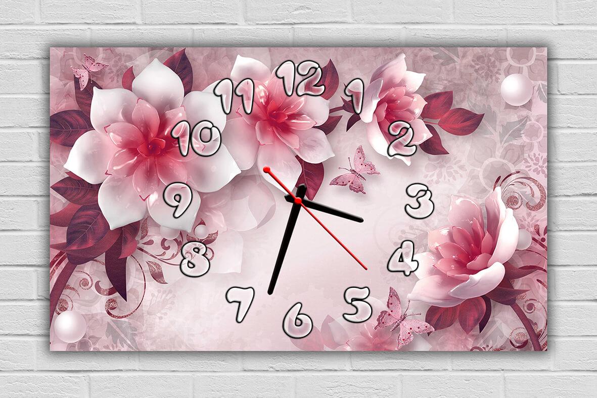 Оригінальні настінні годинники, сучасні настінні годинники декор, настінні годинники універсальні Ніжні рожеві квіти 30х50 см