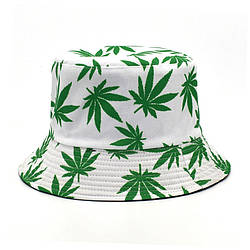 Панама White Unisex Onesize Panama Hat With Green Marijuana Leafs - PF1119A1