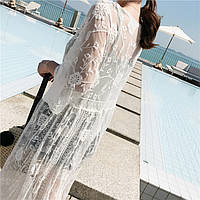 Шикарная белая длинная пляжная туника платье парео, размер универсальный 42-46