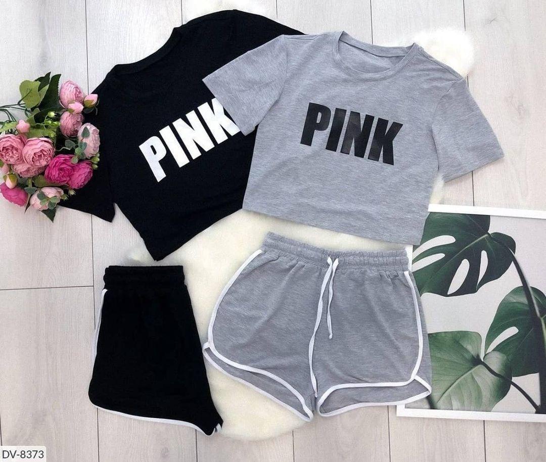 Літній жіночий костюм шорти і топ-футболка Pink, фото 1