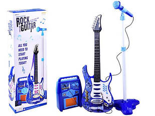 Комплект дитячий електрогітара мікрофон підсилювач дитяча іграшка блакитна 1554