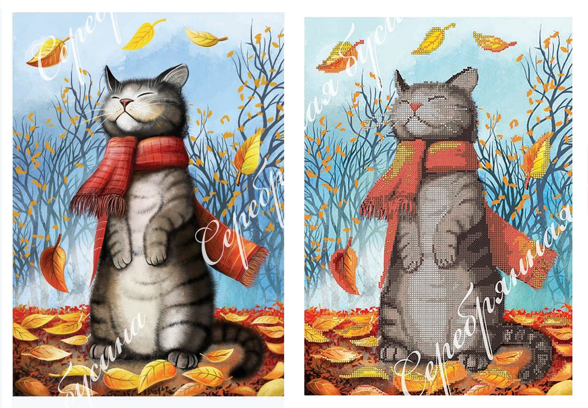 Схема для вышивки бисером с кошкой "Осенний Кот,, - фото 1 - id-p216422156