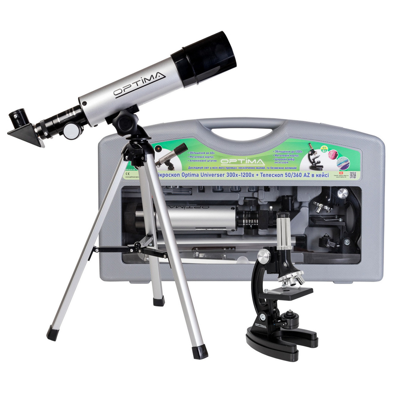 Микроскоп оптический Optima Universer 300x-1200x + Телескоп 50/360 AZ в кейсе (MBTR-Uni-01-103) 928587-88 - фото 1 - id-p1440326234