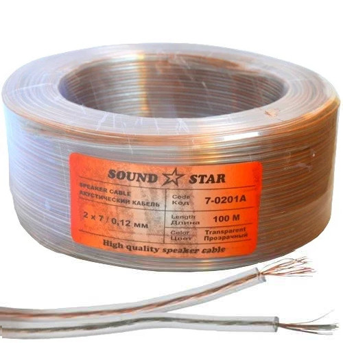 Кабель акустичний 2х0.08мм2, CCA, прозорий, 100 м, Sound Star