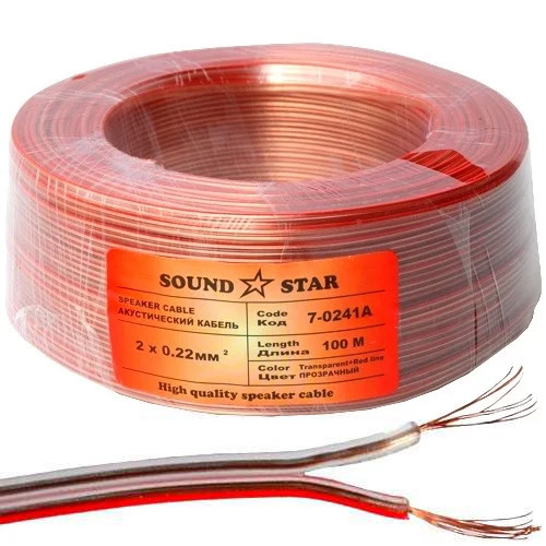 Кабель акустичний 2х0.22мм2, CCA, прозорий, 100м, Star Sound