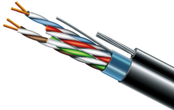 Кабель ЗЗКМ CAT5e F / UTP PE 4х2х24 AWG зовнішній з тросом