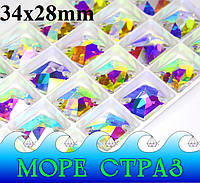 Пришивные стразы космик Clear Crystal AB 34х28мм ювелирное стекло премиум ломанный ромб хамелеон Premium