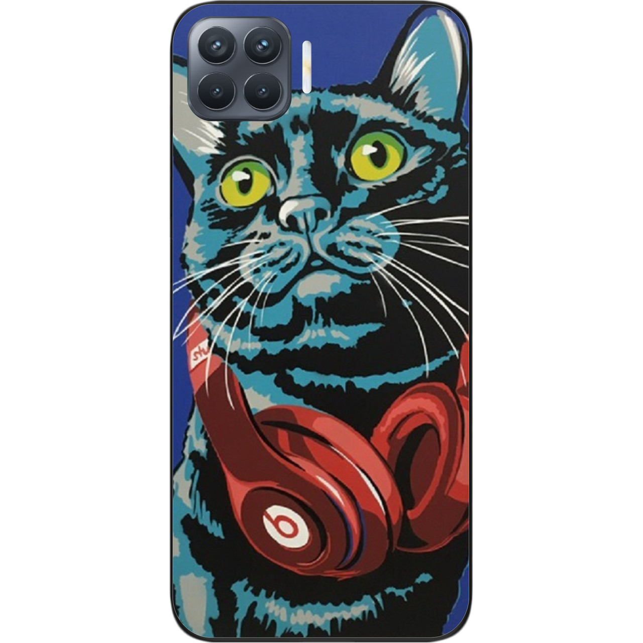 Силіконовий чохол для OPPO Reno 4 Lite з картинкою Кіт з навушниками, фото 1