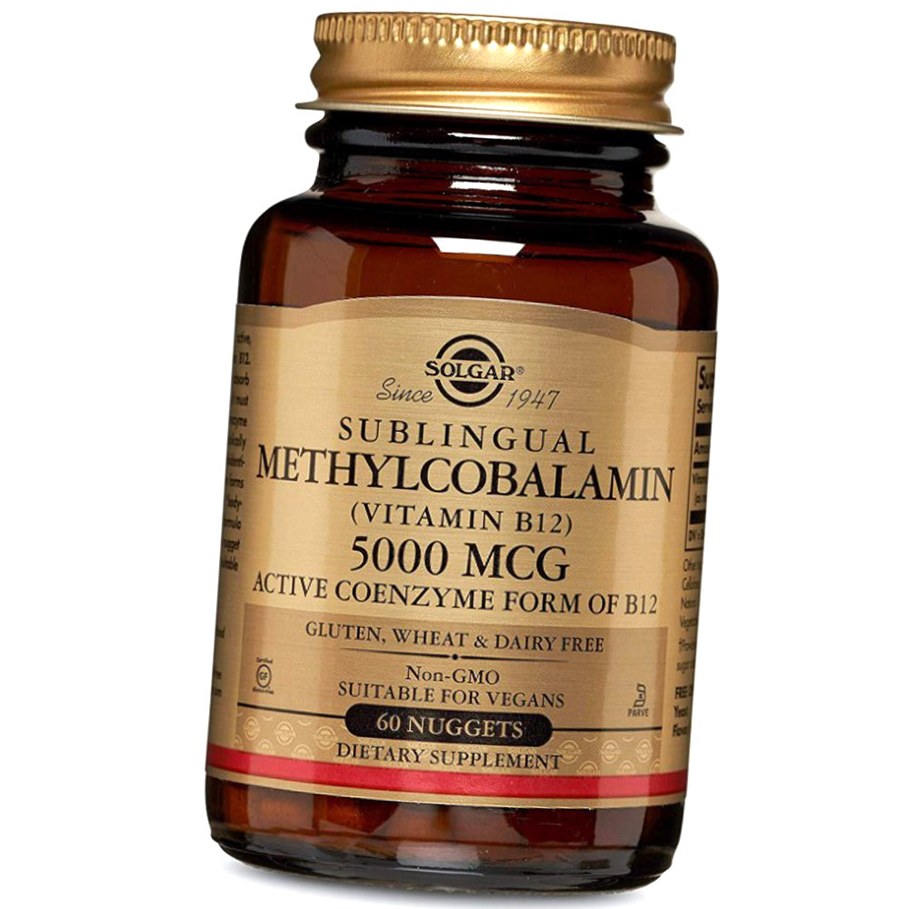 Вітамін Б12 Метилкобаламін Solgar Sublingual Vitamin B-12 5000 мкг 60 жувальних таблеток