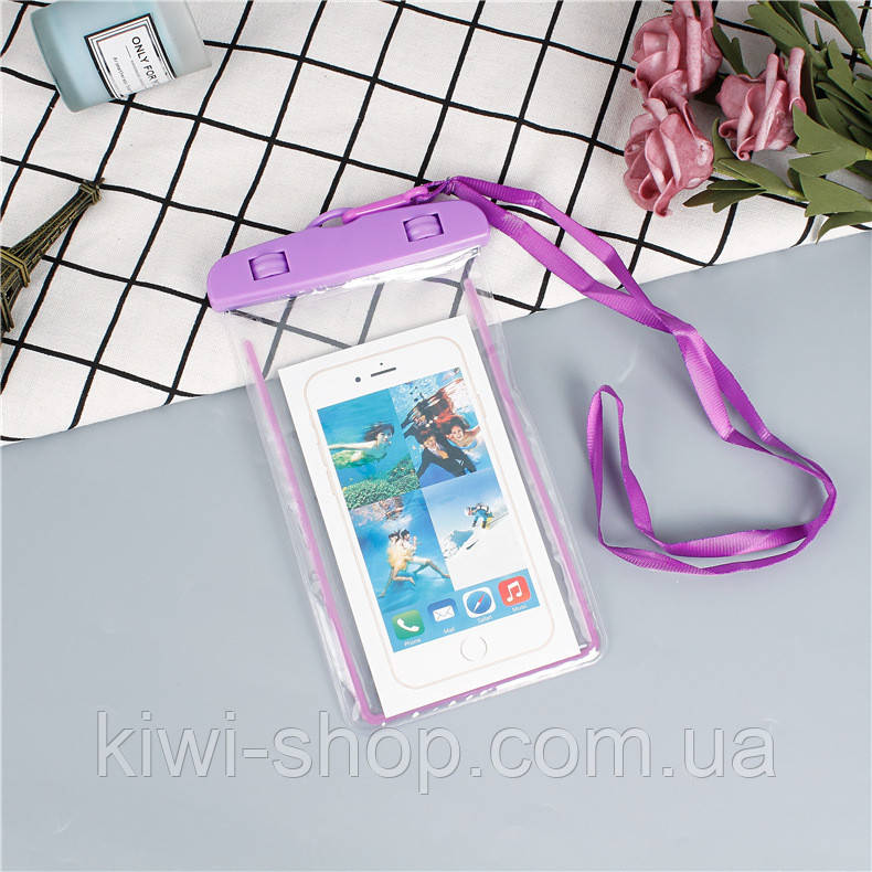 Водонепроникний чохол для телефона 6,5 дюйма фіолетовий, чохол водовідштовхувальний герметичний для плавання