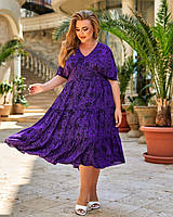 Женское удлиненное платье-сарафан с цветочным рисунком в больших размерах 60-62, Сиреневый
