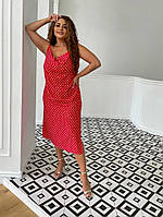 Жіноче літнє плаття на бретелях в горошок №797 (р. 50-56) червоний, фото 1