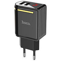 Сетевой адаптер (блочок для зарядки) Hoco C39A 2USB с дисплеем Black