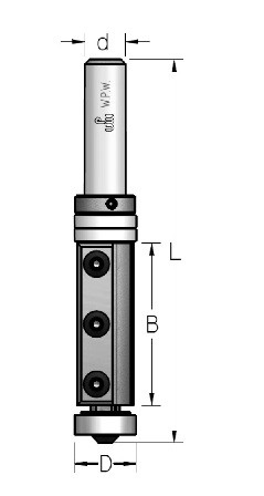Фреза обгінна зі змінними ножами з верхнім і нижнім підшипниками, хвостовик 12 мм, В = 50 мм.