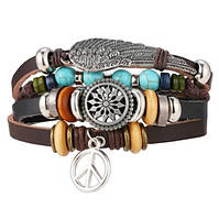 Набір шкіряних чоловічих браслетів — чоловічий браслет "Крило"