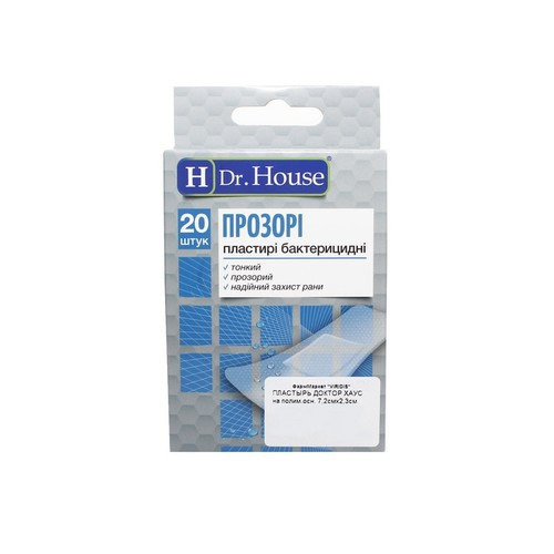 H Dr. House Прозорий, пластир, на полімерній основі, 7.2 см x 2.3 см, №20 - фото 1 - id-p1438970668