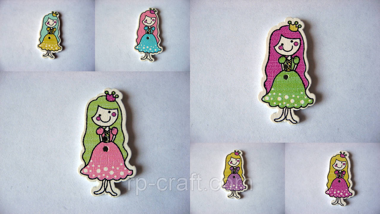 Ґудзик дерев'яний декоративний. Принцеса, 18х35 мм, фото 1