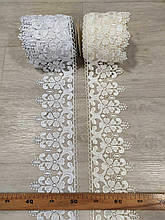 Широке біле турецьке мереживо з квітами 11см для одягу та домашнього текстилю