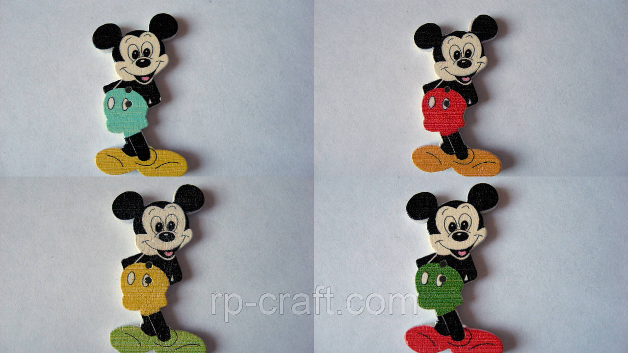 Гудзик дерев'яний, декоративний. Міккі Маус, 18х35 мм, фото 1