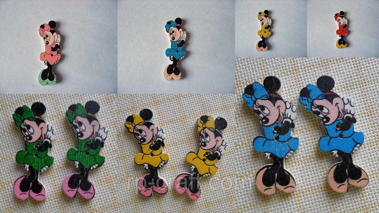 Гудзик дерев'яний, декоративний. Мінні Маус, 12х38 мм, фото 1