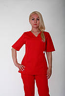 Хирургический медицинский костюм женский красного цвета