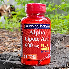 Альфа-ліпоєва кислота + Біотин Piping Rock Alpha Lipoic Acid 600 мг plus Biotin 90 капсул