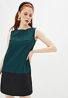 Легкое лаконичное двухцветное платье трапеция XS, Зеленый