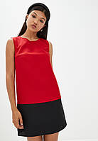 Легкое лаконичное двухцветное платье трапеция S, Красный