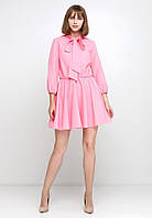 Симпатичное легкое платье А-силуэта с резинкой по талии и завязками на шее XL, Розовый