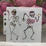 Трафарет для Хелловін Скелети 13 на 13 см сірий